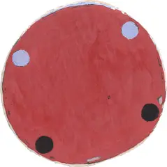Otis Jones, Red Oxide with 4 Circles, 2 Blue, 2017, acrylic on shaped canvas mounted on wooden construction