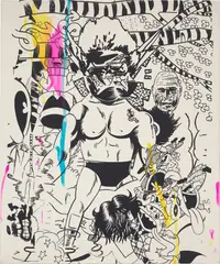 Cherry Blossom Viewing Platorm by Tomoo Gokita, 2001, silkscreen and hand colour on canvas, sold Feb 2021