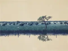 Tomás Sánchez, Atardecer de Día Blanco, 1983, watercolour on paper