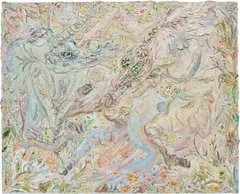 Allison Schulnik, Two Unicorns, 2015, oil on linen