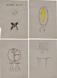 Barthélémy Toguo, Four Works: (i) Das Bett (19); (ii) Das Bett (26); (iii) Das Bett (28); (iv) Das Bett (44), 1995, ink, watercolour and coloured pencil on recycled paper