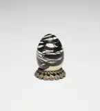 Aleksandra Mir, Fabergé Egg, 2004, felt-tipped pen on chicken eggshell with metal stand