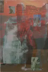 Peter Sutherland, I Follow Sports, 2014, coated Masonite, India ink and inkjet on perforated vinyl, on board