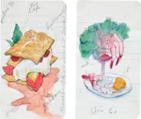 Claes Oldenburg, Two works: (i) Millefeuille with Strawberries, Malmö 1989 (ii) Shrimp Cocktail, New Haven/Connecticut, 1989, (i) watercolour, pencil, and ballpoint pen on lined paper, mounted on paper (ii) watercolour and pencil on lined paper, mounted on paper