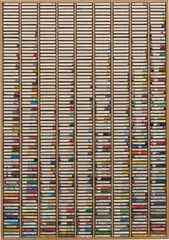 Gregor Hildebrandt, Kassettenkasten: Best, 2012, acrylic on inlays, plastic cassette cases, in artist's wooden frame