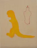 Ghada Amer, Untitled (Mannequin and Dinosaur), 1992, acrylic and embroidery on canvas