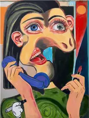 Allison Zuckerman, Multitasker, 2017, acrylic and archival CMYK ink on canvas