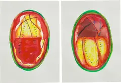 Vaughn Spann, A Prompt Response (Diptych 10), 2018, oilstick, pastel, marker, ink, digital print and collage on paper, in 2 parts
