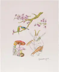 Raqib Shaw, Midsummer Night's Dream, 2018, etching and watercolour on paper