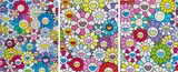 Three works: (i) A little Flower Painting: Pink, Purple, and Many Other Colors; (ii) A little Flower Painting: Yellow, White, and Purple Flowers; (iii) A Field of Flowers Seen from the Stairs to Heaven by Takashi Murakami, 2017, offset lithograph in colours, on smooth wove paper, sold Oct 2021