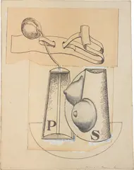 Max Ernst, Exlibris PS, 1974, paper collage, graphite and opaque white on card