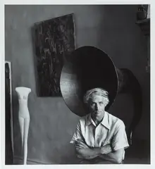 Arnold Newman, Max Ernst at the Guggenheim Triplex, New York, 18 January 1942, 1942, black and white photograph on card