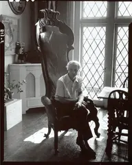 Max Ernst at the Guggenheim Triplex, New York, 18 January 1942 by Arnold Newman, 1942, gelatin silver contact print, sold Dec 2021