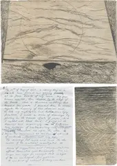 Max Ernst, Two works: (i-ii) La mer et le pluie (template for 'Histoire Naturelle', sheet I), 1925, (i) graphite frottage on paper in 2 parts, with accompanying letter (ii) collotype of whole frottage on paper