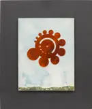 Max Ernst, Aus dem Tagebuch eines 1000-jährigen Astronauten: er überwacht die Vollendung eines verschörkelten Weltraums, 1969, screenprint with plastic template and nails on panel on painted panel