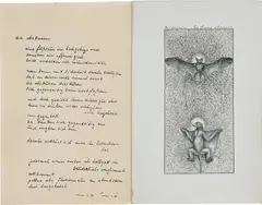 Max Ernst, Di oscuri - les dieux obscurs, 1948, paper collage on card mounted on handwritten paper manuscript of Paramyths