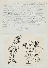 Ohne Titel by Max Ernst, 1963, ink on paper mounted on annotated manuscript page, sold Dec 2021