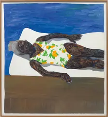 Amoako Boafo, The Lemon Bathing Suit, 2019, oil on unstretched canvas
