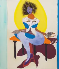Tschabalala  Self, Princess, 2017, fabric, acrylic, flashe, oil and human hair on canvas