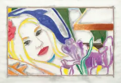 Tom Wesselmann, Reverse Drawing: Bedroom Blonde with Irises, 1993, charcoal and pastel on paper