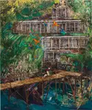 Hernan Bas, Cannibalistic, noisy and abusive, but picturesque and popular withal, 2011, oil, paper collage and enamel on canvas
