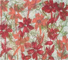 Ghada Amer, In Red and pale-RFGA, 2013, acrylic, cotton thread and gel on canvas
