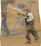 William Kentridge, Untitled (drawing for Refusal of Time, man and megaphone), 2011, oil stick, charcoal, coloured pencil and poster paint on card