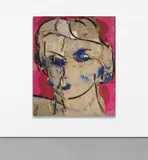 Manolo Valdés, Romy, 2009, oil, collaged burlap, tape and thread on burlap