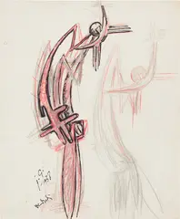 Julio González, Personnage Insectiforme, 1938, graphite, coloured pencil and ink on paper, two-sided