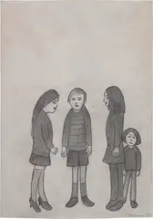 Four Young People by L. S. Lowry, 1966, graphite and ballpoint pen on paper, sold Feb 2020