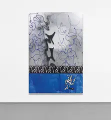 Ida Ekblad, Being Sinks Into Mere Stuff, 2014, acrylic based air brush inks and spray paint on linen