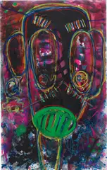 Vert a levres by Aboudia, 2015, acrylic and oil pastel on canvas, sold Feb 2020