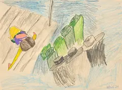 Walter Price, Distract them while we run!, 2014, coloured pencil and graphite on paper