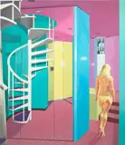 Neil Stokoe, Mirrored Optical Staircase and Woman, 1983, oil and graphite on canvas
