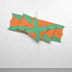 Richard Smith, Three Crosses, 1979, acrylic and thread on linen in 3 parts