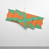 Richard Smith, Three Crosses, 1979, acrylic and thread on linen in 3 parts
