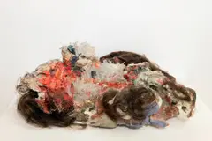 David Altmejd, Untitled, 2006, wood, wig, ceramic, glaze, epoxy clay, acrylic paint and iron pyrite