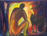 Helmut Middendorf, Das Hundebild II, 1983, oil on linen