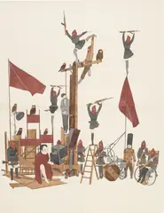 Marcel Dzama, The 1919 Revolution, 2009, ink and graphite on 4 adjoined sheets of paper