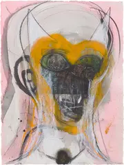 Huma Bhabha, Untitled, 2017, ink, pastel, charcoal and collage on paper