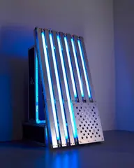 Banks Violette, Not Yet Titled (Flag Edition), 2010, fluorescent tubes, road cases, aluminium, electrical wires, assorted hardware, in 4 parts