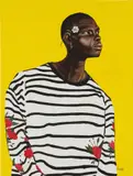 Black Stripes on White by Otis Kwame Kye Quaicoe, oil on canvas, sold Oct 2020