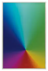 Cory Arcangel, Photoshop CS: 110 by 72 inches, 300 DPI, RGB, square pixels, default gradient 'Spectrum', mousedown y=23900 x=11650, mouseup y=32650 x=11650, 2009, chromogenic print face mounted to Diasec, in artist's frame
