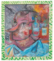 Melancholic Drinker by Sandro Chia, 1985, oil, canvas and cardboard collage with staples on board, in artist's frame, sold Oct 2020