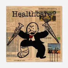 Alec Monopoly, Healthcare?, 2012, acrylic, spray paint, newsprint collage and resin on canvas