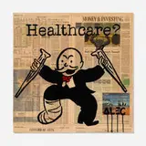 Alec Monopoly, Healthcare?, 2012, acrylic, spray paint, newsprint collage and resin on canvas