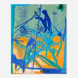 Dashiell Manley, Pastimes (a posturing man, signed), 2019, gouache, oil and enamel on paper mounted to linen