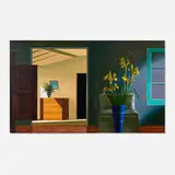 Bruce Cohen, Untitled (Interior with yellow Dutch Iris in blue vase), 1994, oil on canvas