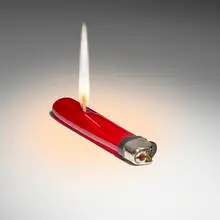 Ariel Schlesinger, Oil Lamp, 2010, glass, metal, cotton wicks, syringe, needle