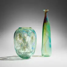Mark Peiser, Early vases, set of two, hand-blown and internally decorated glass